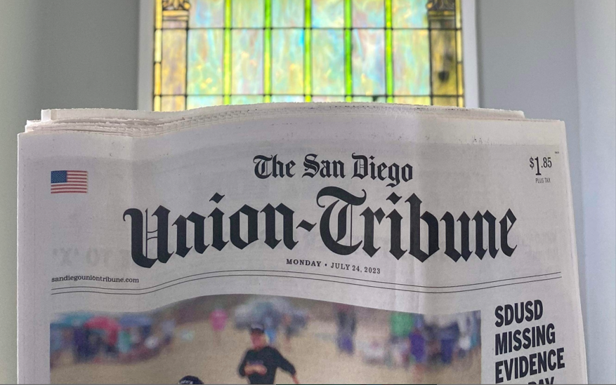 Photo of The San Diego Union-Tribune front page.